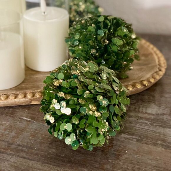 Set/6 Glitter Faux Boxwood Ball Ornaments - Picture 3 of 6